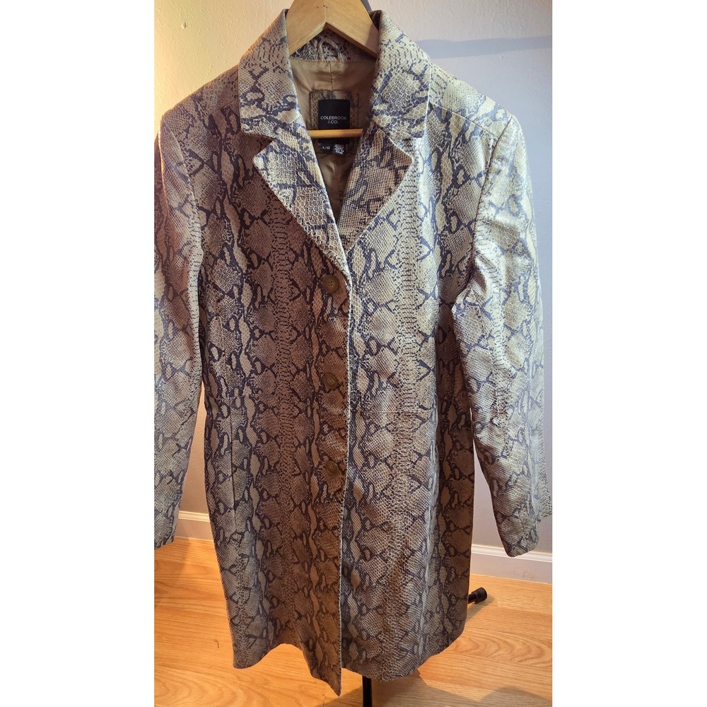 Colebrook & Co Womens Snakeskin Print Trench Coat Tan Grey Longline Jacket L